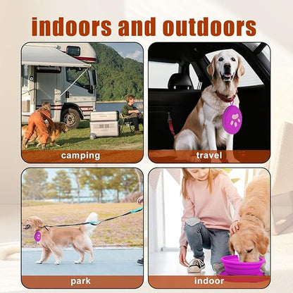 Collapsible Dog Bowls, 2-in-1 Silicone Pet Food and Water Bowl with Carabiner, Portable Double Compartment Dish for Travel, Camping, Hiking Puppy Essentials (Purple)