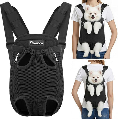 Pawaboo Pet Carrier Backpack, Pet Front Dog Cat Carrier Backpack, Legs Out, Easy-Fit for Traveling Hiking Camping, Travel Bag Backpacks for Small Dogs Cats 5-8lbs, M, Black