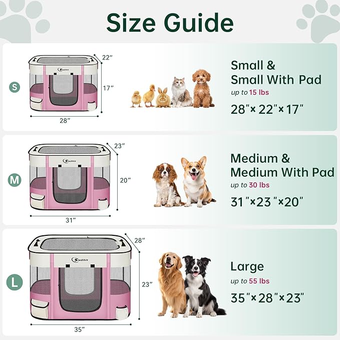 Dog Playpen,Cat Pet Puppy Pen,Portable Playpens for Dogs Indoor Outdoor Travel Camping Use,Foldable Dog Kennel Tent Crate for Rabbit Small Animals with Carrying Case (Pink, Small)