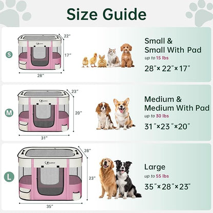 Dog Playpen,Cat Pet Puppy Pen,Portable Playpens for Dogs Indoor Outdoor Travel Camping Use,Foldable Dog Kennel Tent Crate for Rabbit Small Animals with Carrying Case (Pink, Small)