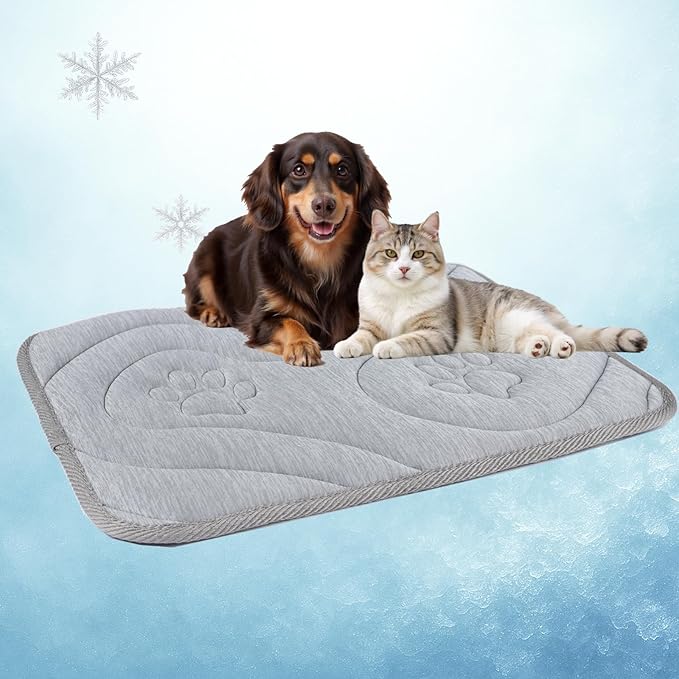 Dog Cooling Mat, Anti-Slip, Thick 3D Orthopedic Summer Pad for Dogs & Cats, Q-MAX > 0.5, Non-Toxic, Machine Washable, Chew-Resistant, Portable for Crate, Bed, Sofa, Car (Cool Grey, Small)