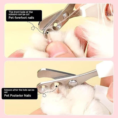 Newly Upgraded Design Cat&Dog Nail Clipper with Two Circular Cutting Holes of Different Size(2mm&4mm)-Avoid Over Cutting Pet Nail Clippers - Professional Paw Trimmer Set for Pet (Pink)