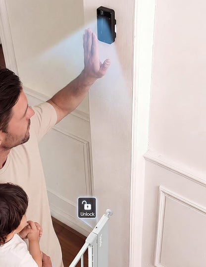 Babelio Smart Baby Gate with Auto-Unlock/Close, Pressure Mounted No Drill for Doorways/Top of Stairs. Pet/Dog Door Wide Walk Thru w/Infrared Sensor & Instant Safety Alert (White, 30.3-47.2" W, 30" H)