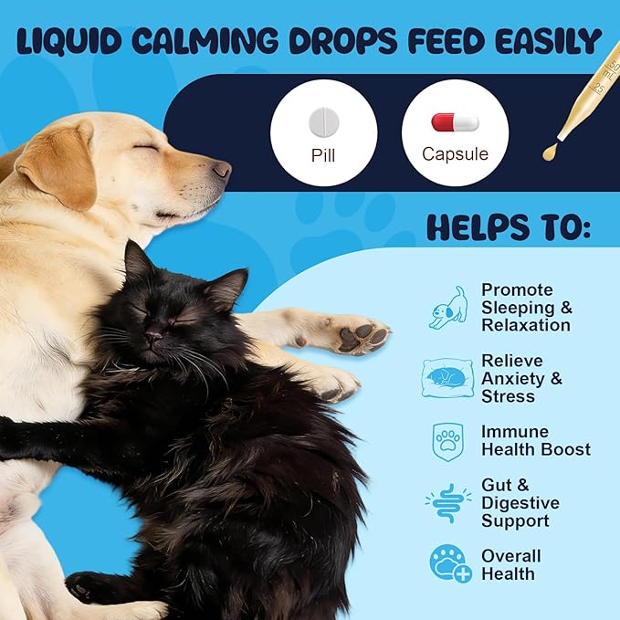 Cat Melatonin Natural Calming Liquid - 60ML Calming Drops for Dog for Anxiety & Stress Relief - Separation, Thunder, Fireworks Support - Calming Pet Supplement for Small Large All Breeds