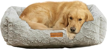 Modern Threads Ultra Soft Plush Pet Bed for Medium to Large Dogs with Elegant Texture and Stylish Design, Removable Washable Cover, Grey, (34" L x 25" W x 9" Th)