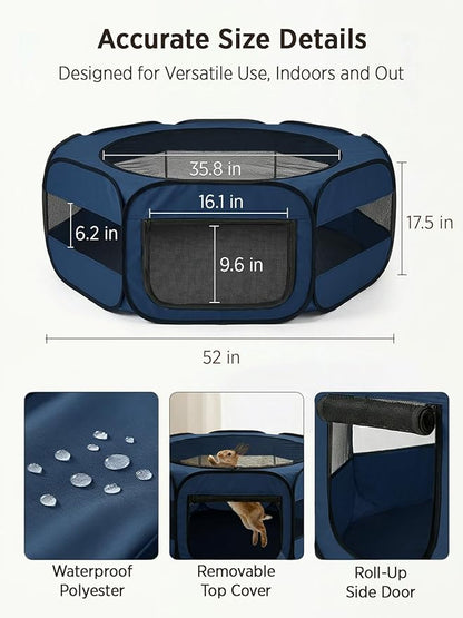 UWE Extra Large Small Animal Playpen, XL Portable Pet Playpen for Rabbit, Kitten, Guinea Pig, Hamster, Puppy – Waterproof Foldable Mesh Tent with Zipper Cover, Indoor Outdoor Use, Blue