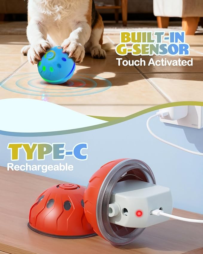 Zoomsnail 2 Pack Interactive Dog Ball Toy, BPA-Free Rechargeable Automatic Rolling Ball Toys with Lights & 2 Modes, Waterproof Dog Balls to Offer Entertainment, Ideal Gifts for Small & Medium Dogs