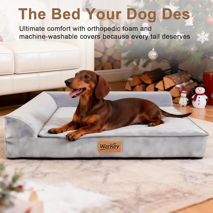 Dog Bed Medium Size Dog, Orthopedic Dog Bed for Medium Dogs, Waterproof Memory Foam Pet Bed, Dog Couch Sofa with Washable Removable Cover, Grey - 27.95x23.2x6.3in