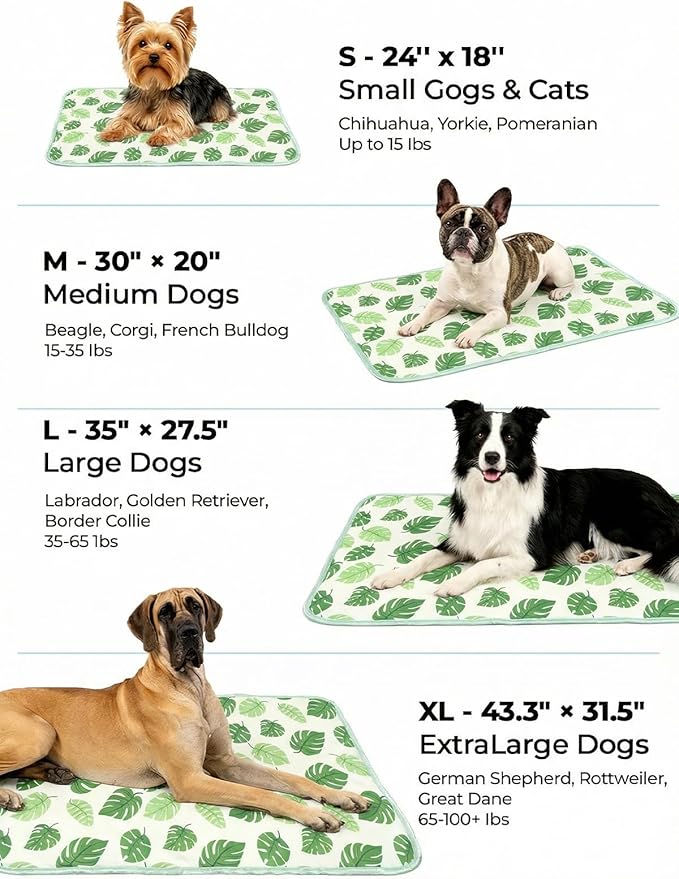 Dog Cooling Mat for Dogs & Cats, Soft Breathable Cooling Pad for Dog Bed, 35"x28" Self Cooling Crate Mat for Dogs, No Gel Washable Non-Slip Pet Cooling Mat Indoor Outdoor, Leaf