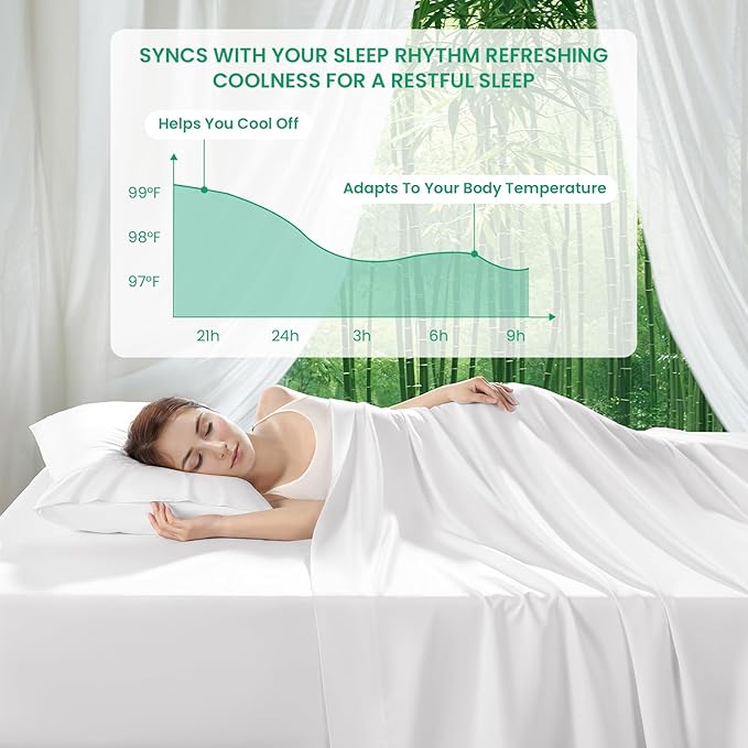 SONORO KATE 100% Viscose Derived from Bamboo_Sheets Cal King Size, Ultra Breathable & Cooling Bed Sheets for Hot Sleepers, Hotel Luxury Silky Bedding Sheets, 16" Deep Pocket - 4PC (White,Cal King)