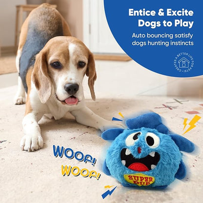Petbobi Interactive Dog Toys Ball, USB Rechargeable Moving Dog Toy with Barking Sounds, Plush Monster Ball with Washable Cover, 4.9" Pet Toy for Small & Medium Dogs, Christmas & Birthday Gift