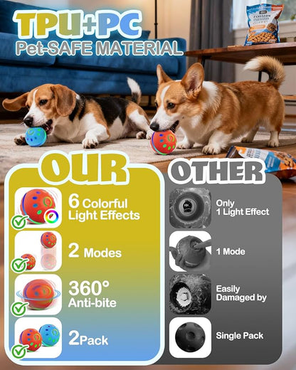 Zoomsnail 2 Pack Interactive Dog Ball Toy, BPA-Free Rechargeable Automatic Rolling Ball Toys with Lights & 2 Modes, Waterproof Dog Balls to Offer Entertainment, Ideal Gifts for Small & Medium Dogs