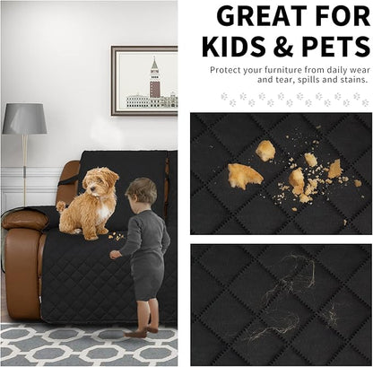 Easy-Going Loveseat Recliner Cover, Reversible Couch Cover for Double Recliner, Split Sofa Cover for Each Seat, Furniture Protector with Elastic Straps for Kids, Dogs, Pets(2 Seater, Black/Beige)