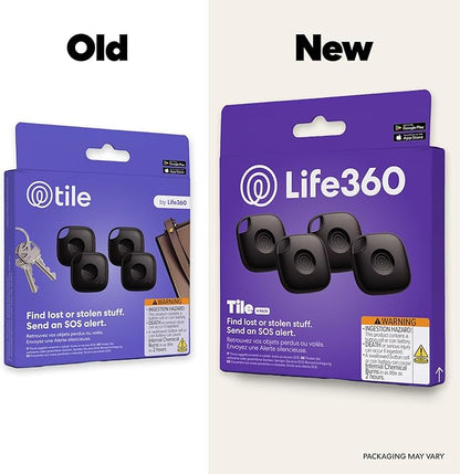 Life360 Tile - Bluetooth Tracker, Keys Finder and Item Locator for Keys, Bags and More. Phone Finder. Both iOS and Android Compatible. 4-Pack (Black)