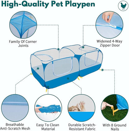73" Large Small Animal Playpen with Detachable Bottom, Portable Chicken Coop Run and Chick Brooder, Pop Up Pet Enclosure Tent for Guinea Pigs, Bunnies, Puppies, Cats, Indoor/Outdoor Exercise Pen