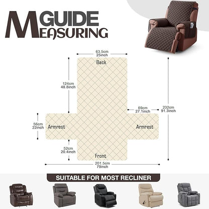 KinCam 100% Waterproof Recliner Chair Cover, Reclining Couch Covers for Pets, Dogs, Recliner Couch Slipcover Furniture Protector with Elastic Straps for Kids(25", Chocolate)
