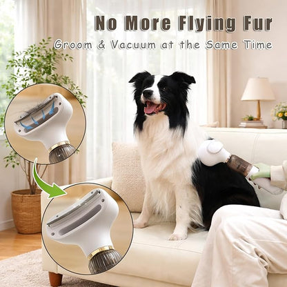 Vacuum Grooming Brush for Dog,4-In-1 Slicker Brush Kit for Shedding, Undercoat Deshedding Tool,Loose Hair Remover for Dog & Cat, Portable Pet Grooming Vacuum (white)
