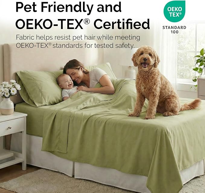 Southshore Fine Living, Inc. 7-Piece Split King Sheet Set, 21-Inch Split King Size Sheets Deep Pocket Set, Fitted and Flat Sheet, Microfiber Bedding, Sage Green Pillow Cases, Sage Green Sheets