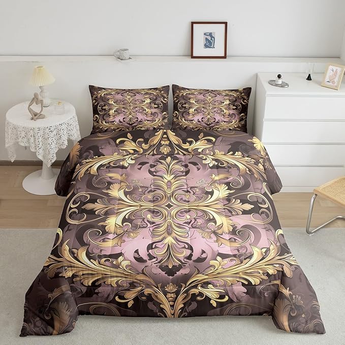 Erosebridal (Just Print Damask Twin Size Bedding Set, Retro Vintage Flowers Paisley Comforter Set for Women Men Adults, Hippie Bohemian Duvet Quilt Sets, Tribal Exotic Victorian Bed Sets