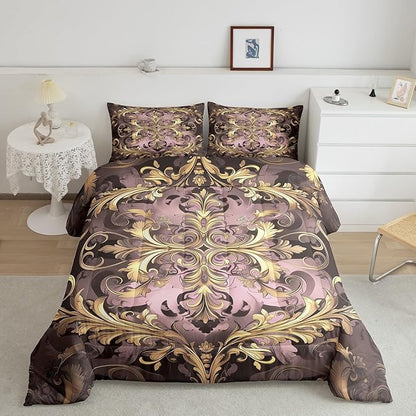 Erosebridal (Just Print Damask Full Size Bedding Set, Retro Vintage Flowers Paisley Comforter Set for Women Men Adults, Hippie Bohemian Duvet Quilt Sets, Tribal Exotic Victorian Bed Sets