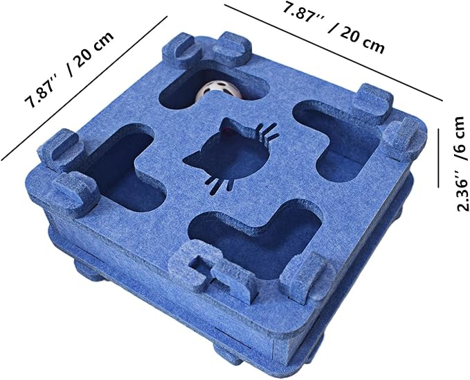 IUHKBH Cat Puzzle Toy, Soft Felt Intelligence Mind Game Track Balls Interactive Kitten Toy Puzzle Box for Indoor Cats, Easy to Assemble [Blue]