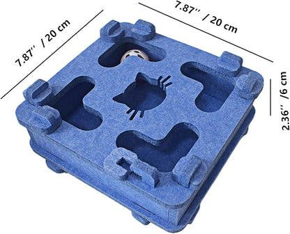 IUHKBH Cat Puzzle Toy, Soft Felt Intelligence Mind Game Track Balls Interactive Kitten Toy Puzzle Box for Indoor Cats, Easy to Assemble [Blue]