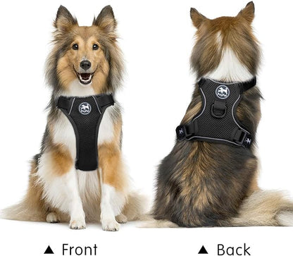 PoyPet Reflective Soft Breathable Mesh Dog Harness Choke-Free Double Padded Vest with Adjustable Neck and Chest(Black,M)