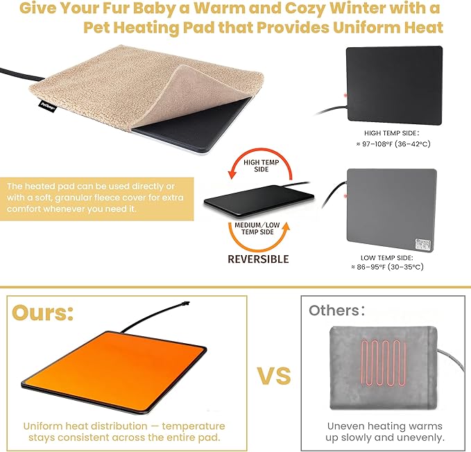 Outdoor Heated Dog Pad for Medium Dog, Cat, Anti-Bite & Waterproof Heating Pad, Pet Warmer for Outside Feral Cat Houses, Durable Indoor Outdoor Warming Pet Mat in Extreme Weather 20" x 16" 45W