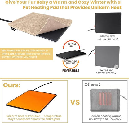 Outdoor Heated Dog Pad for Medium Dog, Cat, Anti-Bite & Waterproof Heating Pad, Pet Warmer for Outside Feral Cat Houses, Durable Indoor Outdoor Warming Pet Mat in Extreme Weather 20" x 16" 45W