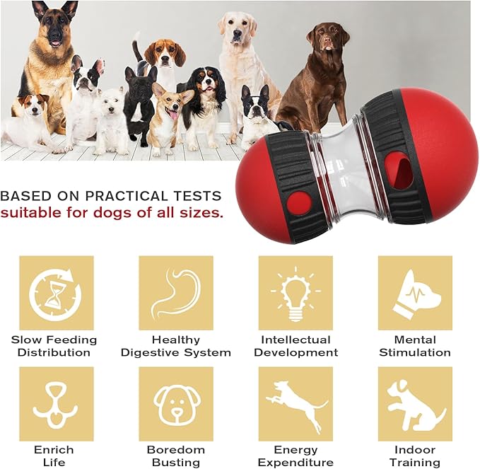 Interactive Dog Puzzle Toy - Mental Stimulation Rolling Treat Dispenser Ball & Slow Feeder Bowl Combo Set | Keeps Your Beloved Dog Focused & Busy | Large Adjustable Treat Dispenser