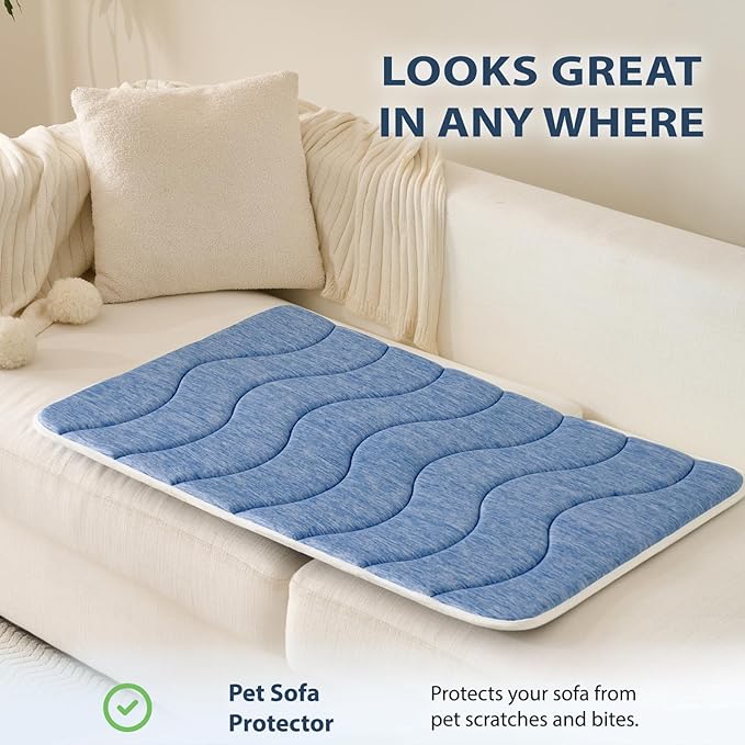 MICROCOSMOS 0.8" Thick Cooling Dog Foam Pad & Summer Pet Sleeping Mat, Machine Washable, Materials Safe, Portable Flat Pet Bed for Dogs.(Navy Blue, 24" x 18")