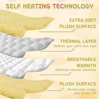 3 Pack Self Warming Pet Bed Leaf Shape Self Heating Cat Dog Mat Washable Thermal Sleeping Pad for Indoor Outdoor Hedgehog, Bunny, Sugar Glider, Rat, Chinchilla(Light Yellow,Small-16 x20)