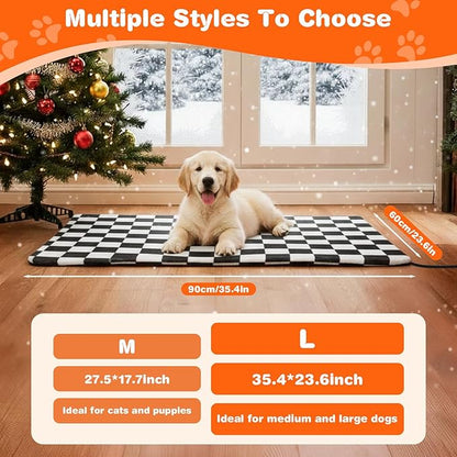 Dog and Cat Heating Pad, 12 Adjustable Temperature & Timer with Chew Resistant Cord, Indoor Pet Heated Bed Mat for Cats and Dogs (Black, 35.4x23.6in)