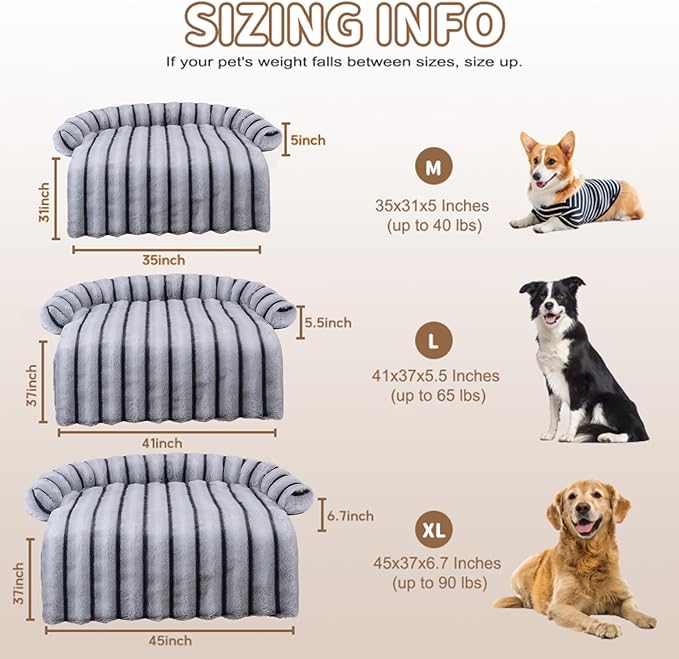 WATANIYA PET Large Dog Couch Bed, Fluffy Washable Couch Protector for Dogs with Removable Cover, Non-Slip Dog Sofa Bed, 41x37 Inch, Grey