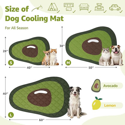 LOOBANI Dog Cooling Mat 40"x28"- Cute Avocado Design Cooling Mat for Dogs (Cool & Warm Side), Waterproof Self-Cooling Mat for Crate, Floor, Car for Small Dogs, Cats, Pet Green 40"x28"