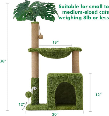 Woochpet 37" Cat Tree Tower for Indoor Cats Multi-Functional Comfy Cat Bed - with Sturdy Scratching Post, Cozy Hammock for Kittens and Small Cats,Cute Cat Tower with Fun Mouse Hole and Toy Ball