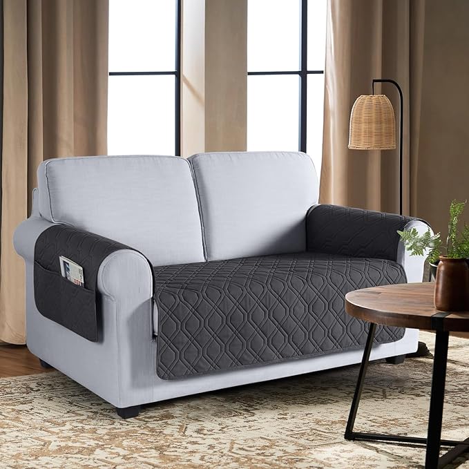 VANSOFY Couch Cover, Waterproof Sofa Covers Washable Slipcover Furniture Protector Couch Seat Covers Non-Slip Couch Cover for Dogs, Pets(Loveseat, Charcoal Gray)