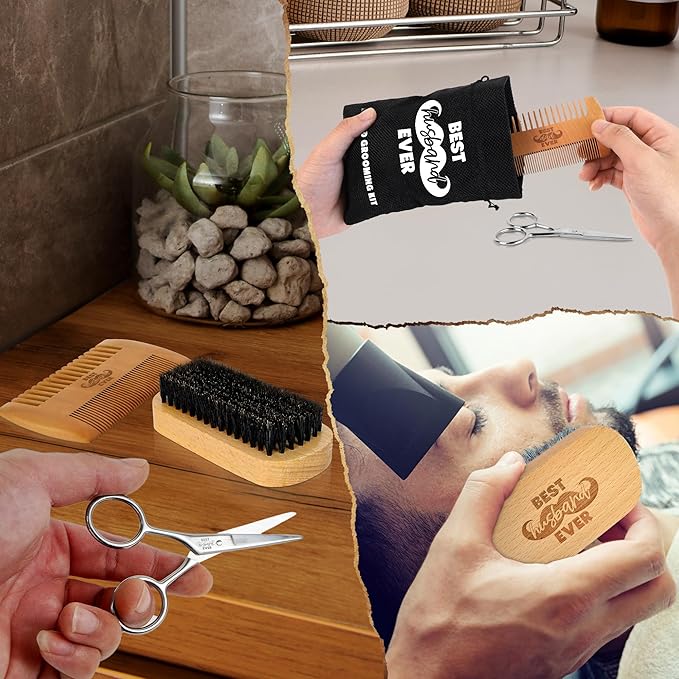 AXIARA Husband Gifts for Him - Beard Kit for Men Grooming and Care with Brush, Comb, Scissors & Storage Bag - Husband Birthday Gift Ideas, Anniversary Retirement Birthday Gifts for Men