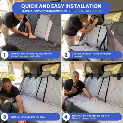 4Knines Back Seat Pet Cover for Dogs w/o Hammock – 54" Wide, Waterproof Car Seat Cover, Non-Slip, Heavy-Duty – Fits Cars, SUVs, Small Trucks – 2 Seat Belt & Latch Access – Back Seat Protector (Black)