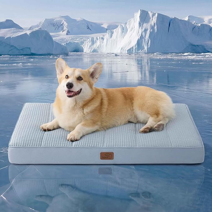 Bedsure Cooling Dog Bed for Crate - Large Comfy Flat Puppy Beds with Removable Washable Cover, Orthopedic Egg Crate Foam Pet Mat, Suitable for Pet Up to 50 lbs