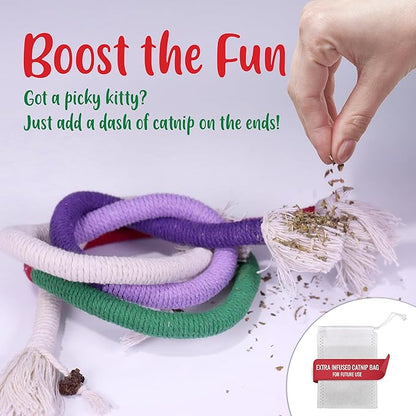 6 PCS Cat Chew Ropes & Silvervine Sticks, Cat Chew Toy Gale Fruit & Raffia for Stress and Anxiety Relief, Enrichment and Play, Kitten Teething Toys, Transfer Chewing from Wires to Cotton Rope