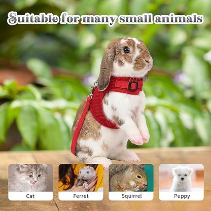AIITLE Rabbit Harness and Leash Set with Cute Bow, Christmas Soft Breathable Mesh Vest Harness for Rabbits Kitten Ferret Puppy Small Pets Walking Supplies Red S