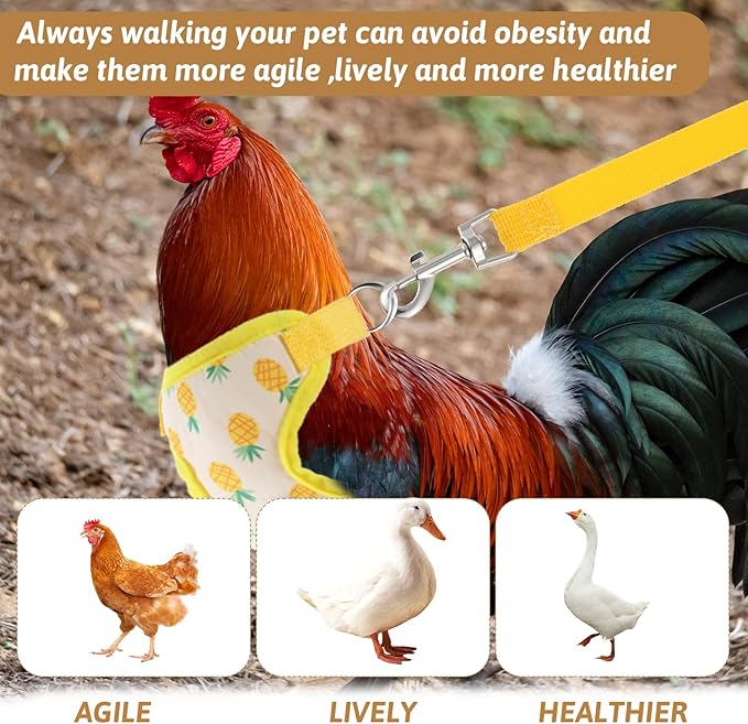 2 Pcs Adjustable Chicken Harness and Leash Set, Comfortable Chicken Vest Elastic Hen Vest with Strawberry Pineapple Print for Small Pets Duck Goose Hen Training Walking Supplies