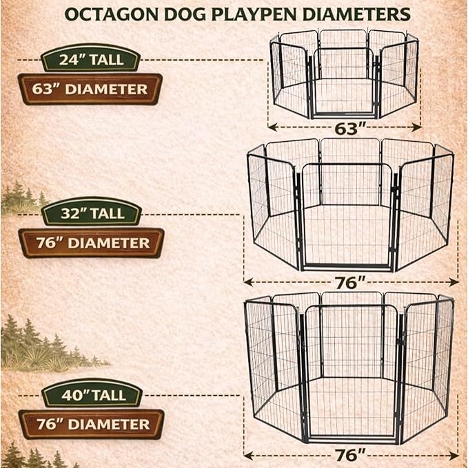 Dog Playpen w/Octagon Top Shade Cover - 40 inch, 8 Panel Portable Black Metal Pet Play Pen for Medium & Large Dogs - Indoor/Outdoor Kennel Cage for Home, Yard, RV, or Camping