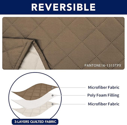 PureFit Water Resistant Reversible Loveseat Recliner Couch Cover for Double Recliner with Console – Non Slip Split Sofa Cover, Washable Reclining Cover for 2 Seat Recliner (2 Seat, Camel/Ivory)