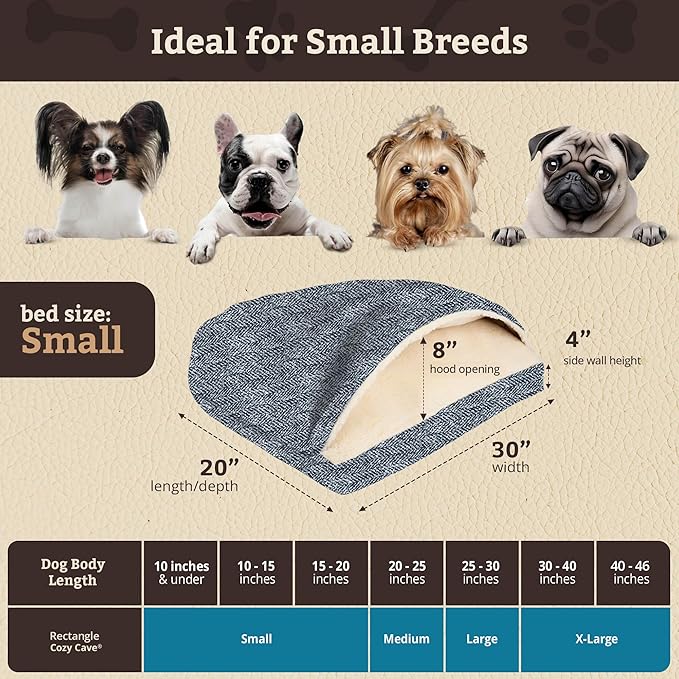 Snoozer Pet Products Luxury Rectangle Cozy Cave Dog Bed with Microsuede, Showdog Collection, Small, Palmer Indigo