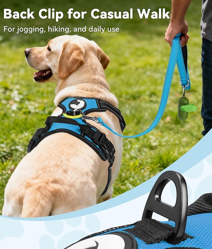 Joytale No Pull Dog Harness for Large Dogs, Reflective Pet Vest with Front Clip, Adjustable Soft Padded Harnesses with Easy Control Handle for Training and Walking, Sky Blue, L