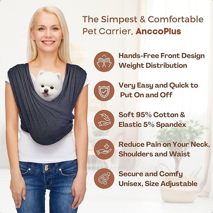 AnccoPlus Dog Carriers for Small Dogs, Front Facing Cat Carrier, Hands Free Dog Carrier, Size Adjustable Pet Carrier, Reducing Back Pain, Soft Cotton, Safe Small Dog Carrier (Plus, Charcoal Black)
