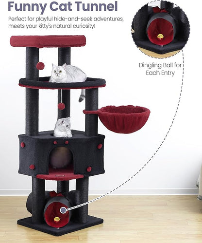 Cat Tree Tower for Large Cats Adult - 60 Inch XXL Sturdy Heavy Duty Extra Wide Scratching Posts (φ4.4in) Condo - Indoor Big Cat House Hammock Perch - XL Wood Multi Level Feline Pet Bed Trees Houses