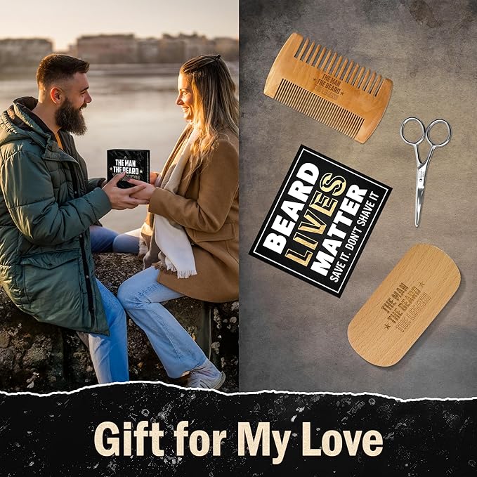 AXIARA Grooming Gifts for Men - Beard Kit Grooming and Care with Brush, Comb, Scissors & Storage Bag - Anniversary Retirement Birthday Gifts for Men Dad Grandpa, Husband Birthday Gift Ideas